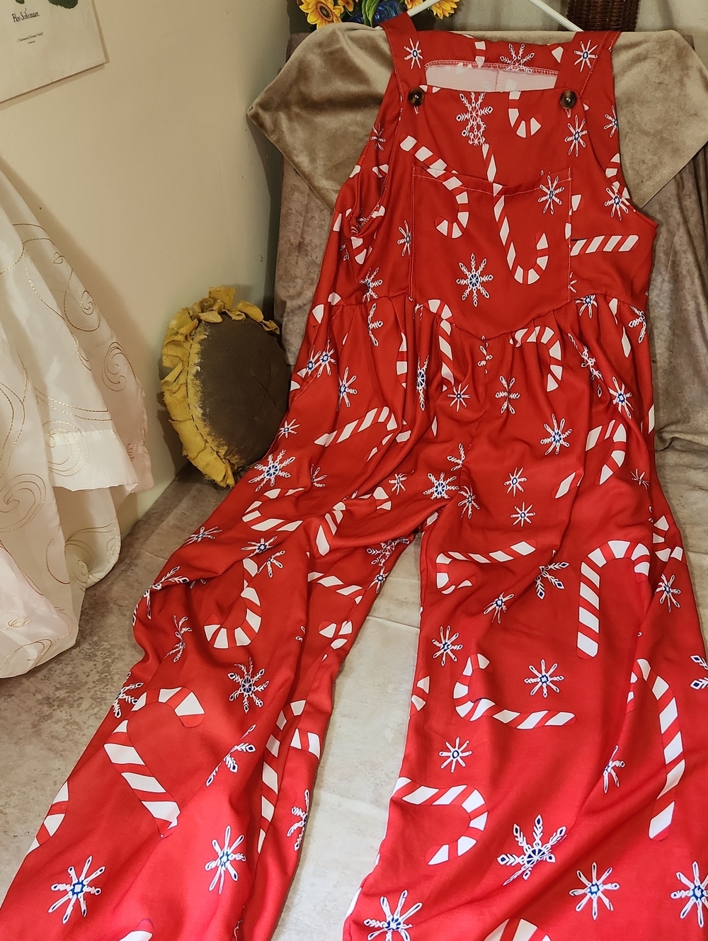 Festive Red Candy-Cane Print Womens Jumpsuit🎄🎄 Hande Made With ♥️🎄♥️